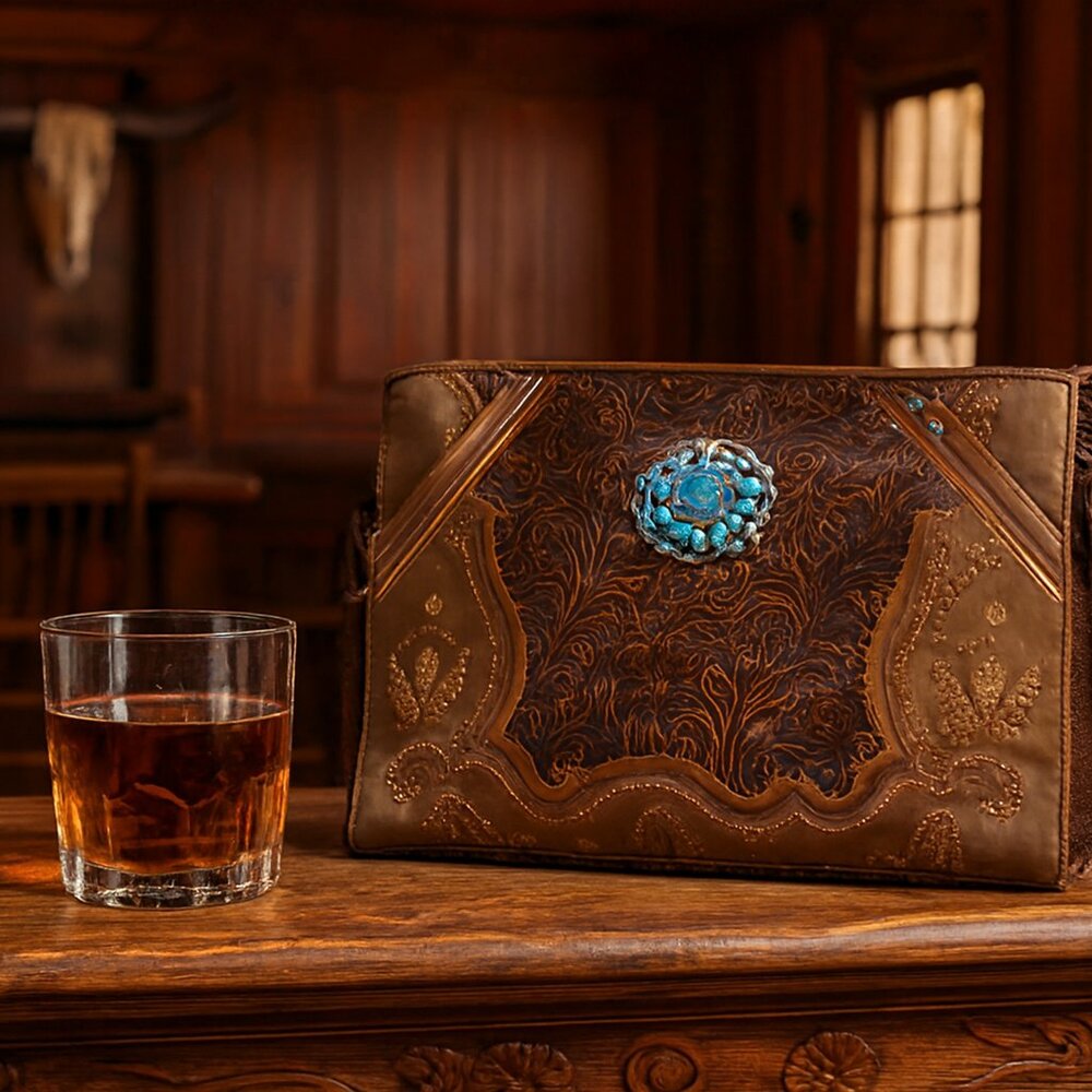 Justin Boots Brown and Turquoise Embossed Shoulder Bag Conceal Carry